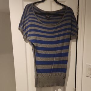 Guess Blue and Gray Striped Short Sleeve Top